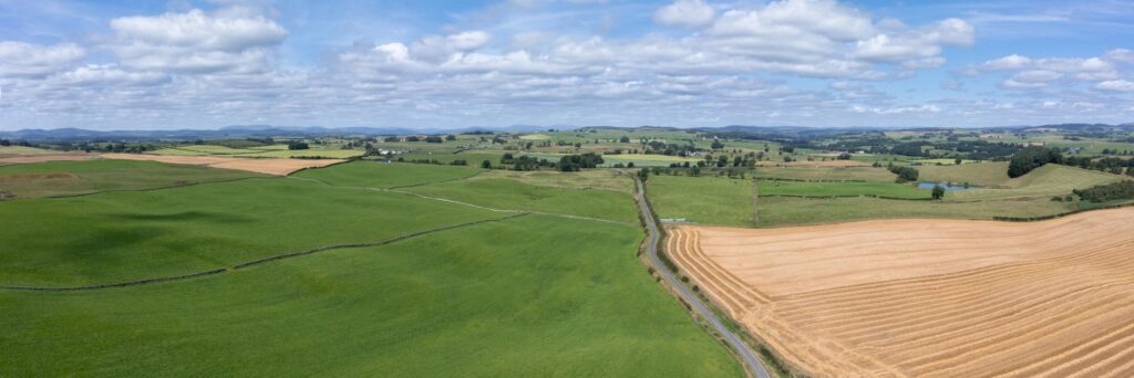 Panoramic drone view of rural Scotland